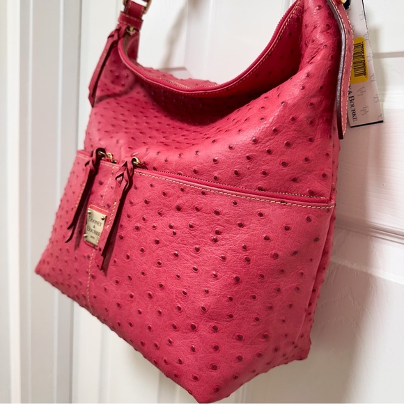Dooney & Bourke Ostrich Embossed Leather Pocket Sac Hobo in Fuchsia NWT - Picture 4 of 11